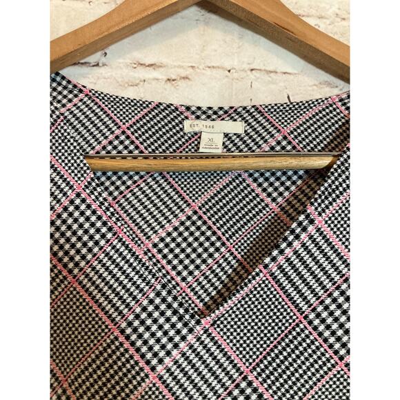 Cato Dress Womens XL Shift Black & Pink Houndstooth Print Ruffle Bell Sleeve - Picture 7 of 14